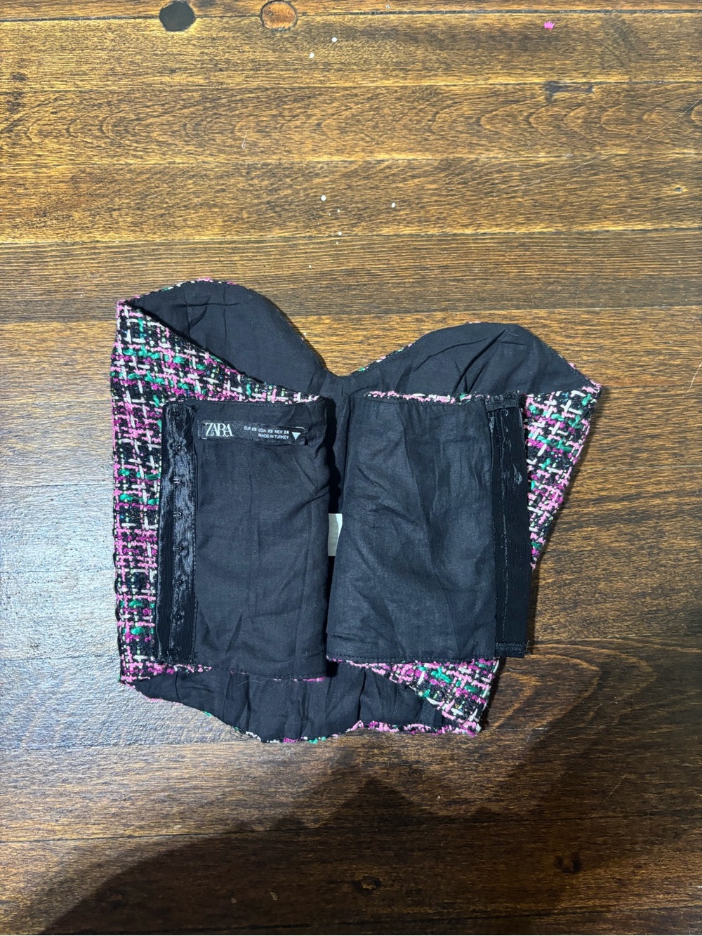 Zara Pink & Black Tweed Strapless Bustier Top - Picture 6 of 6